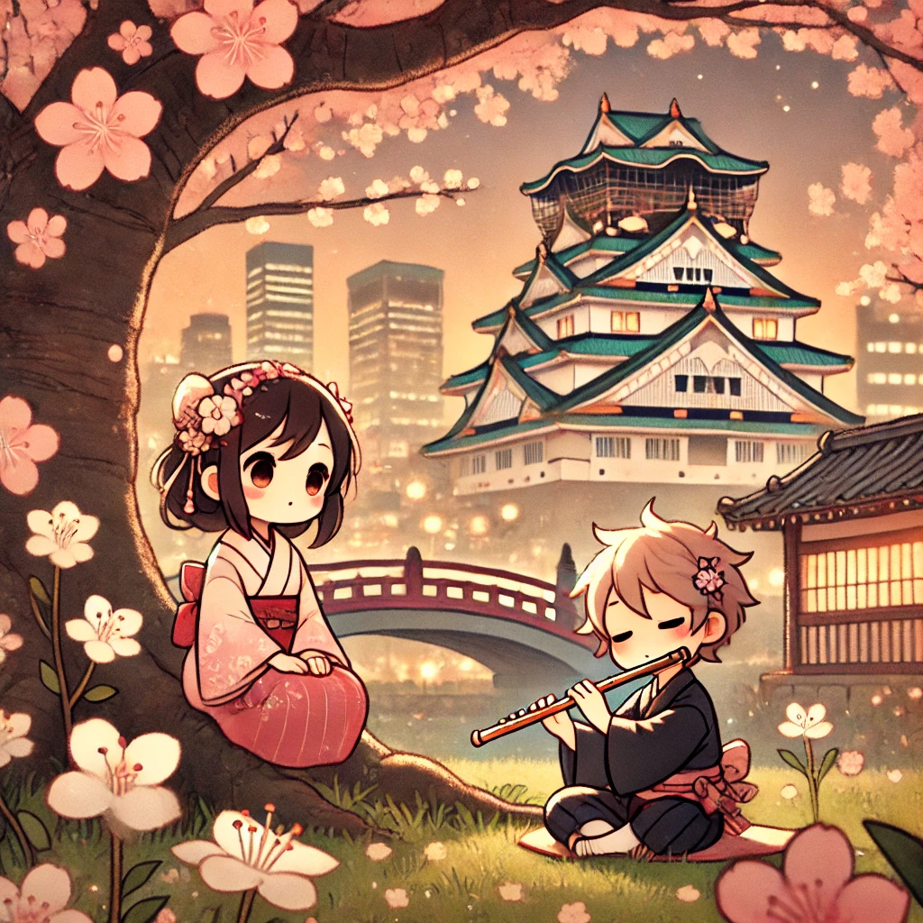 Friends under cherry blossom tree